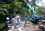 東日本大震災による神社玉垣復旧工事の様子